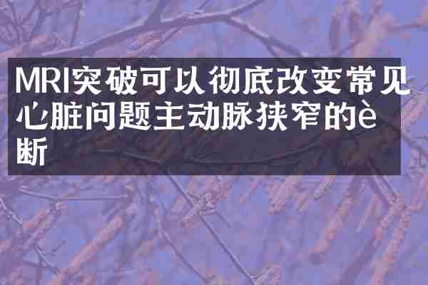 MRI突破可以彻底改变常见心脏问题主动脉狭窄的诊断